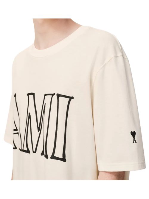 boxy fit AMI Paris T-shirt con logo Ami Paris | UTS380.726136 WHITE CREAM